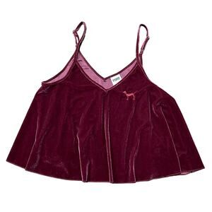 PINK Victoria’s Secret Dog Logo‎ Burgundy Velour Swing Crop Top Size M